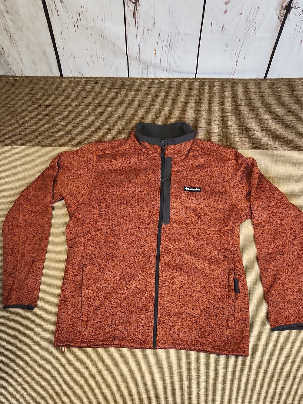 Columbia Zip Up Jacket Sweater Fleece Lined Rust XL